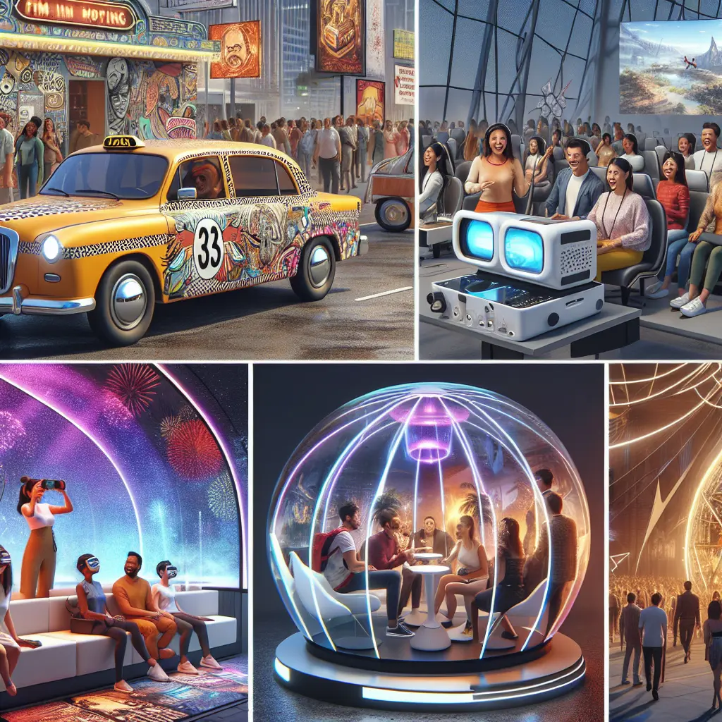 Representation of At the Cannes Film Festival, immersive storytelling unfolds in taxis, VR games, and simulators beyond traditional cinemas